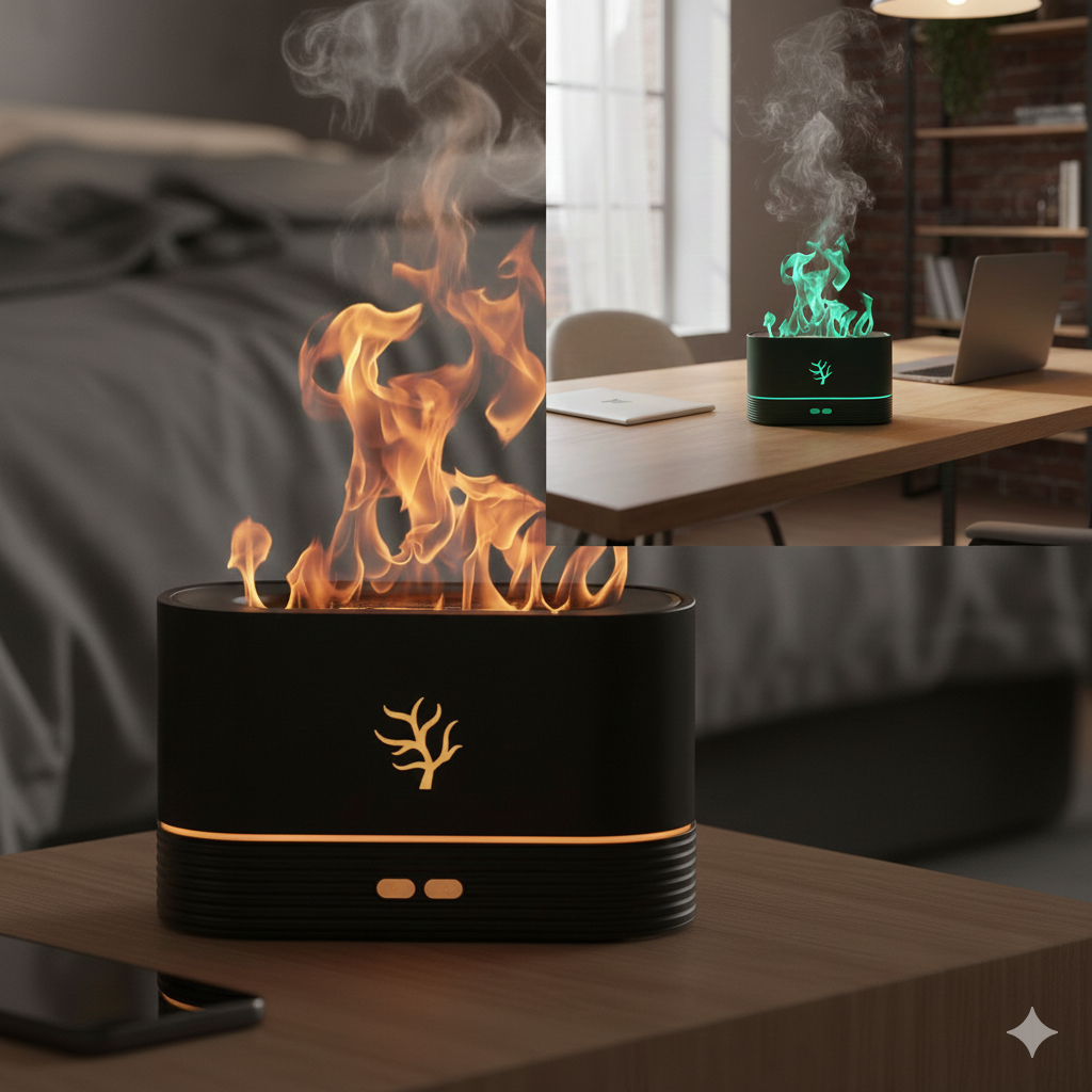 Diffusore di Aromi Elettrico a LED con Effetto Fiamma e Timer Intelligente USB