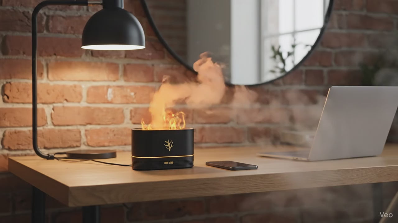 Diffusore di Aromi Elettrico a LED con Effetto Fiamma e Timer Intelligente USB