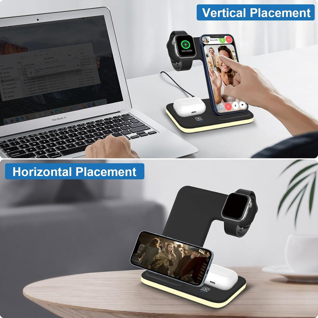 Caricatore Wireless 3 in 1  per Smartphone-AirPods-Smartwatch